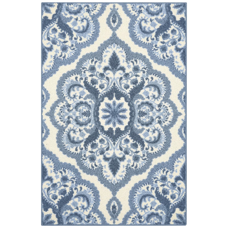 Maples Rugs Vivian Medallion Area Rug â€“ Made in USA â€“ Washable, Non-Slip Indoor Carpet for Kitchen, Entryway, and Living Room, 2'6 x 3'10, Blue/White - Image 1